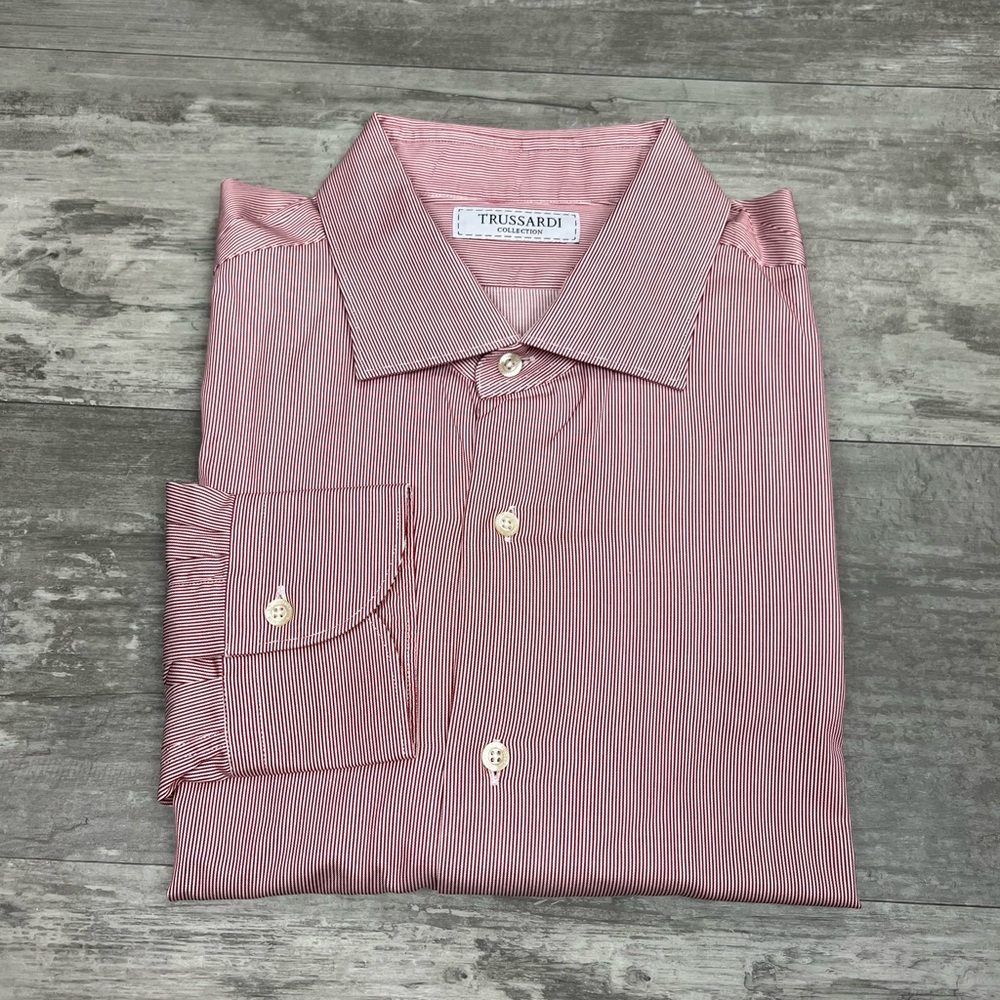 Trussardi Red & White Stripe Dress Shirt 17-36
